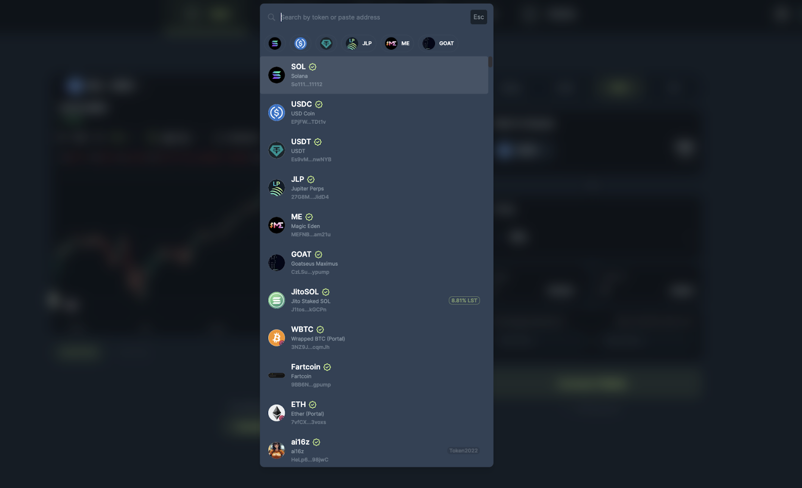 Trigger Order Token Selector